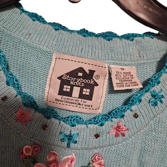 Storybook Knit Heirloom Birds and Flowers Sweater Size 1X - Picture 3 of 3